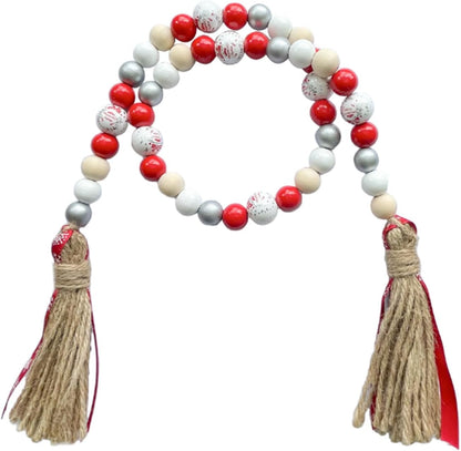 Farmhouse Plaid Wood Bead Garland with Tassel 40inch Hanging Decor Home Decorative Home Sign for Farmhouse Tiered Tray Wreath