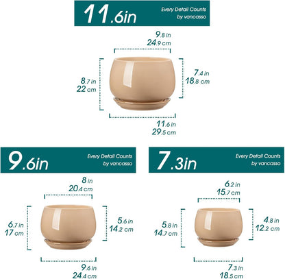 vancasso 3-Pack Ceramic Plant Pots, 3.7/4.8/6.2 Inch Indoor Planters with Saucers & Drainage Hole Planter pots for Indoor Plants and Flower, White