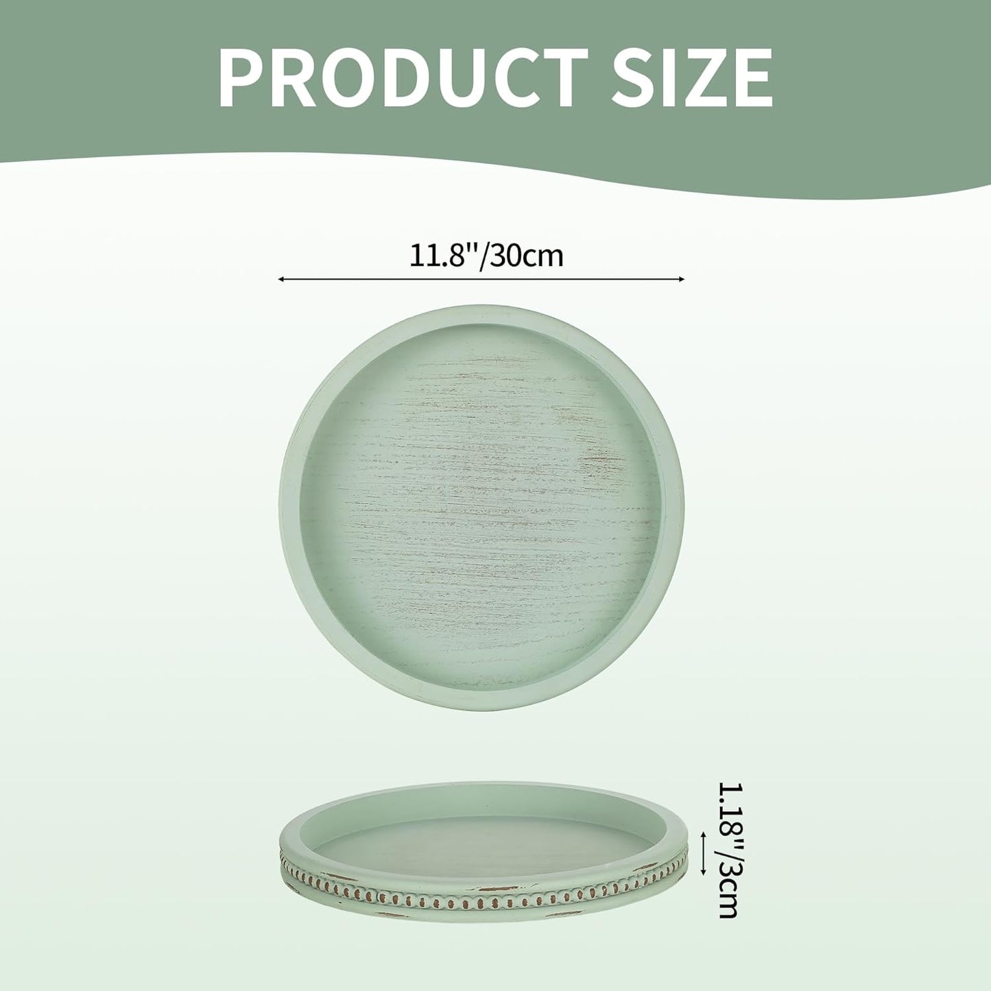 Hanobe Round Wooden Decorative Tray: White Washed Bead Tray Decor for Coffee Table Centerpiece Rustic Farmhouse Tray for Kitchen Counter Living Room Decoration