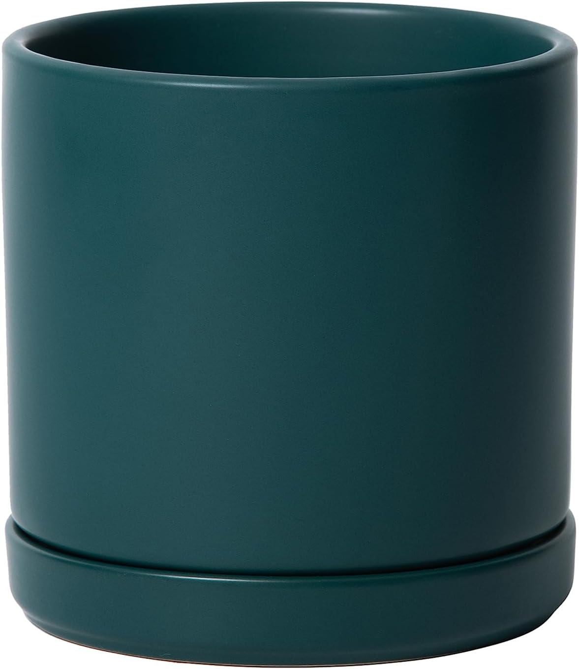 D'vine Dev 6.5 Inch Ceramic Planter Pot with Drainage Hole and Saucer, Indoor Cylinder Round Planter Pot, Olive, 94-O-C-J