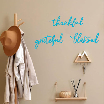 Thankful Grateful Blessed Letter Sign Metal Wall Decor, 3 Piece Black Letters Wall Art for Bathroom Bedroom Metal Words Wall Decor for Home Decor