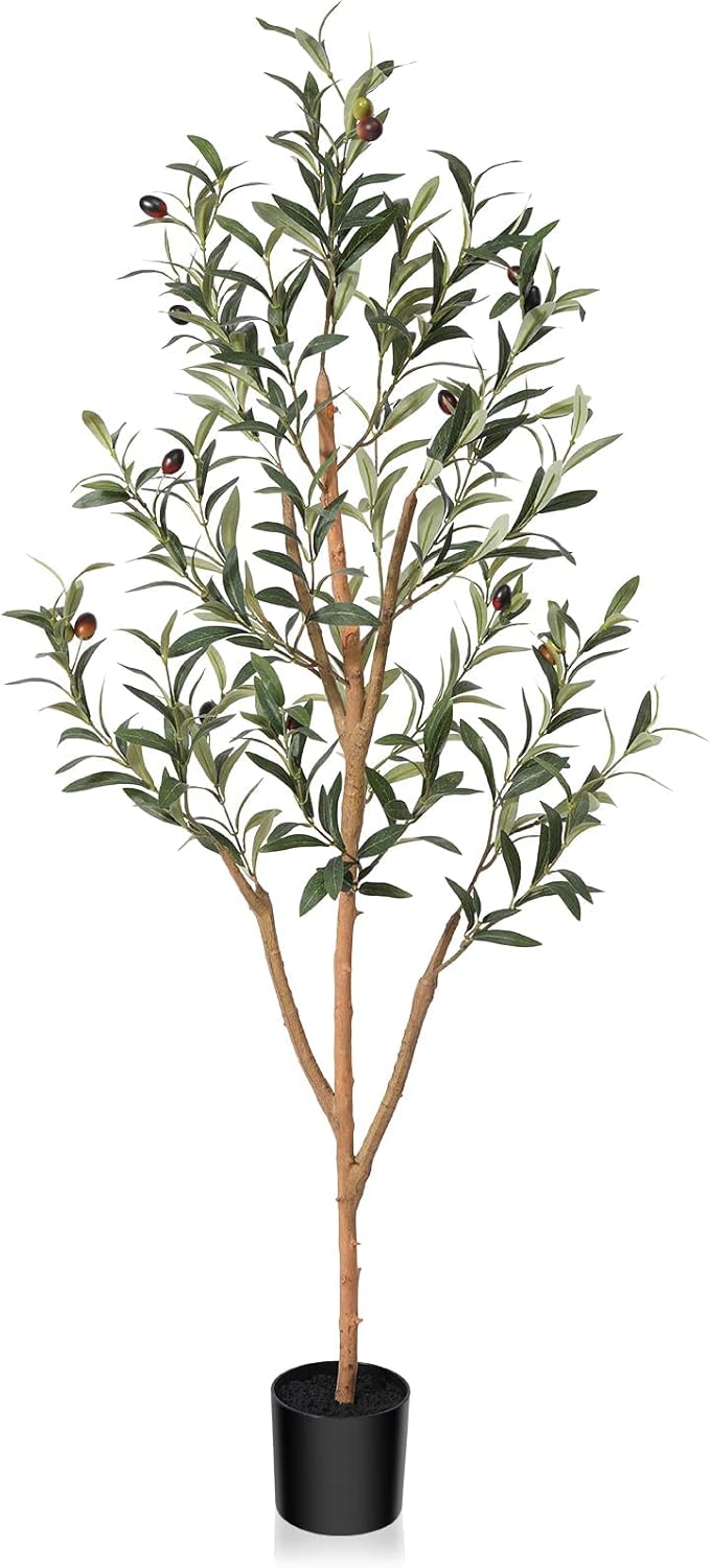 Kazeila Artificial Olive Tree 6FT Tall Faux Silk Plant for Home Office Decor Indoor Fake Potted Tree with Wood Branches and Fruits