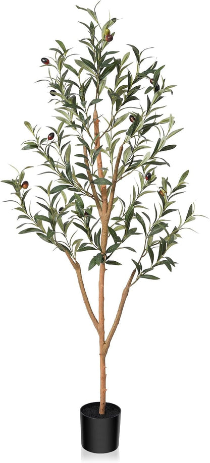 Kazeila Artificial Olive Tree 6FT Tall Faux Silk Plant for Home Office Decor Indoor Fake Potted Tree with Wood Branches and Fruits