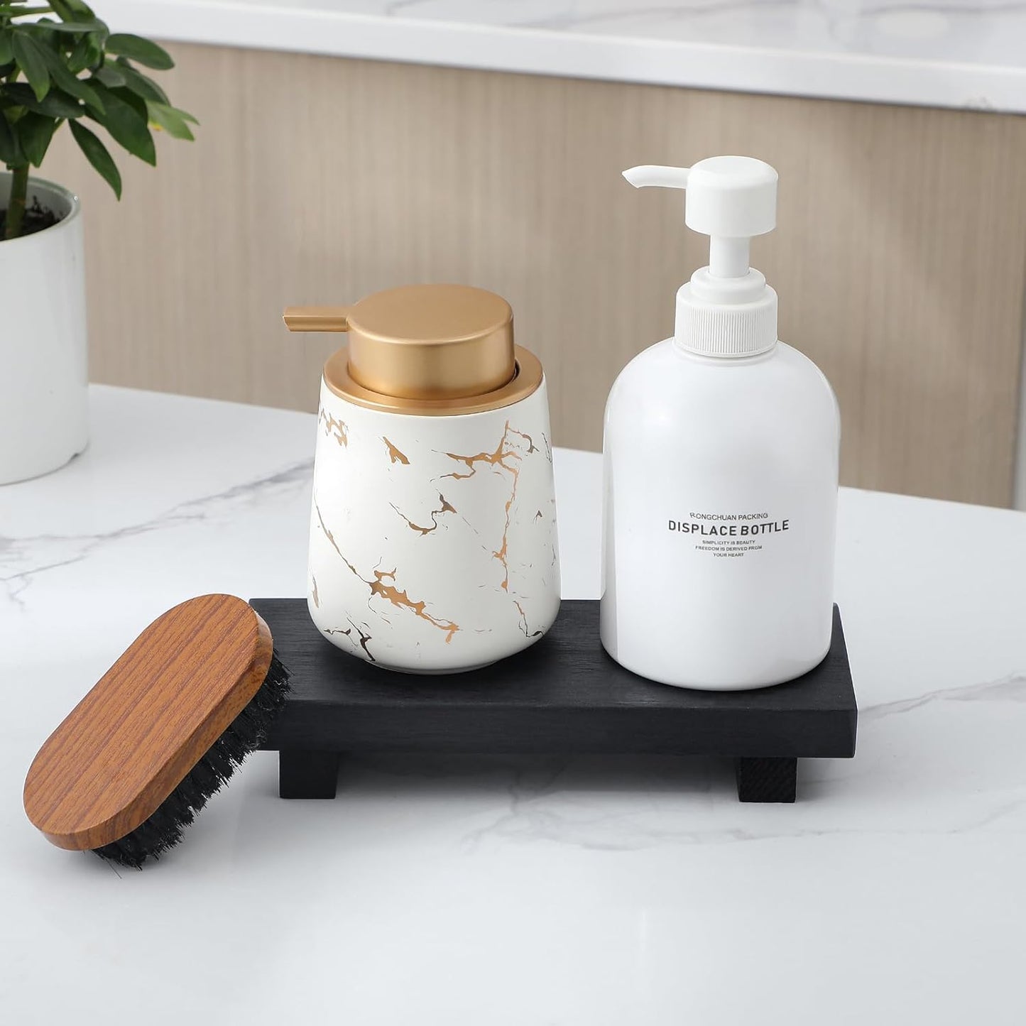 zoocatia Small Wood Tray Pedestal Stand Farmhouse Bathroom Decor Decorative Wooden Riser Kitchen Soap Dish Holder for Vanity, Counter, Sink, Brown