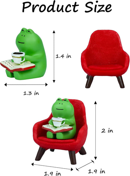 Mevodeata Cute Mini Frog Figurine with Small Sofa Resin Figure for Office Home Decor for Frog Lovers (Rocking Chair)