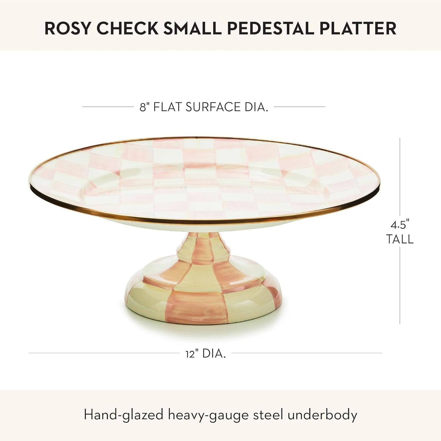 MACKENZIE-CHILDS Enamel Pedestal Serving Platter, Decorative Serving Dish for Food, Small, Black-and-White Courtly Check