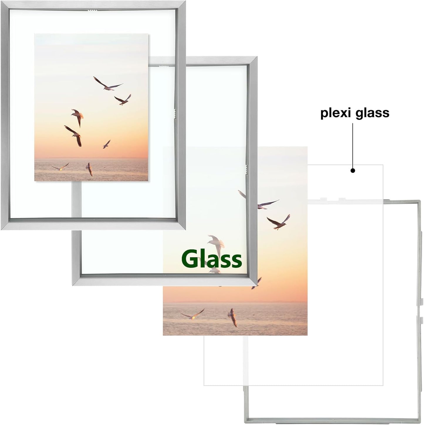 Frametory, Floating Picture Frame 12x16 - Black Aluminum Metal Photo Frame - Real Glass of Front - for Wall Mount Display