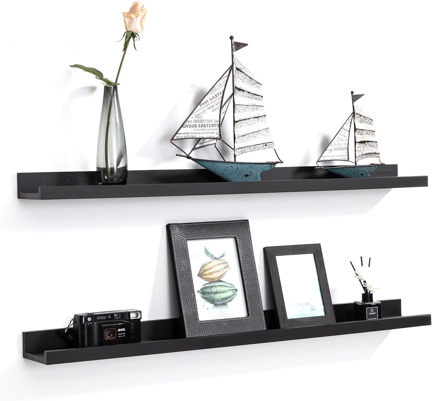 AZSKY Floating Shelves Wall Mounted Set of 2 Natural Wood Picture Shelves Wall Shelves for Bedroom Bathroom Living Room Kitchen Laundry Room Storage & Decoration 24 Inch