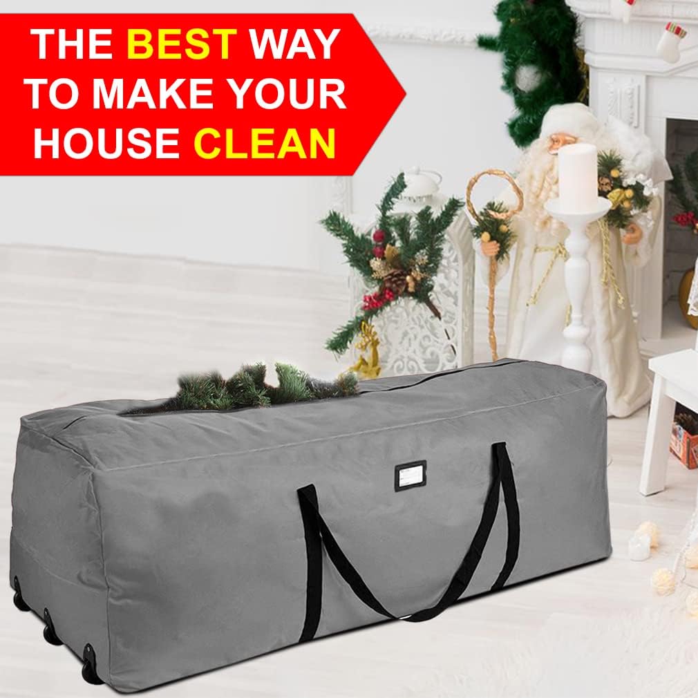 ProPik Rolling Christmas Tree Storage Bag, Fits Up to 9 Ft Tall Disassembled Trees, 28" H X 16.5" W X 60" L, Extra Large Heavy Duty Xmas Storage Container with Wheels & Handles, 600D Oxford (Green)