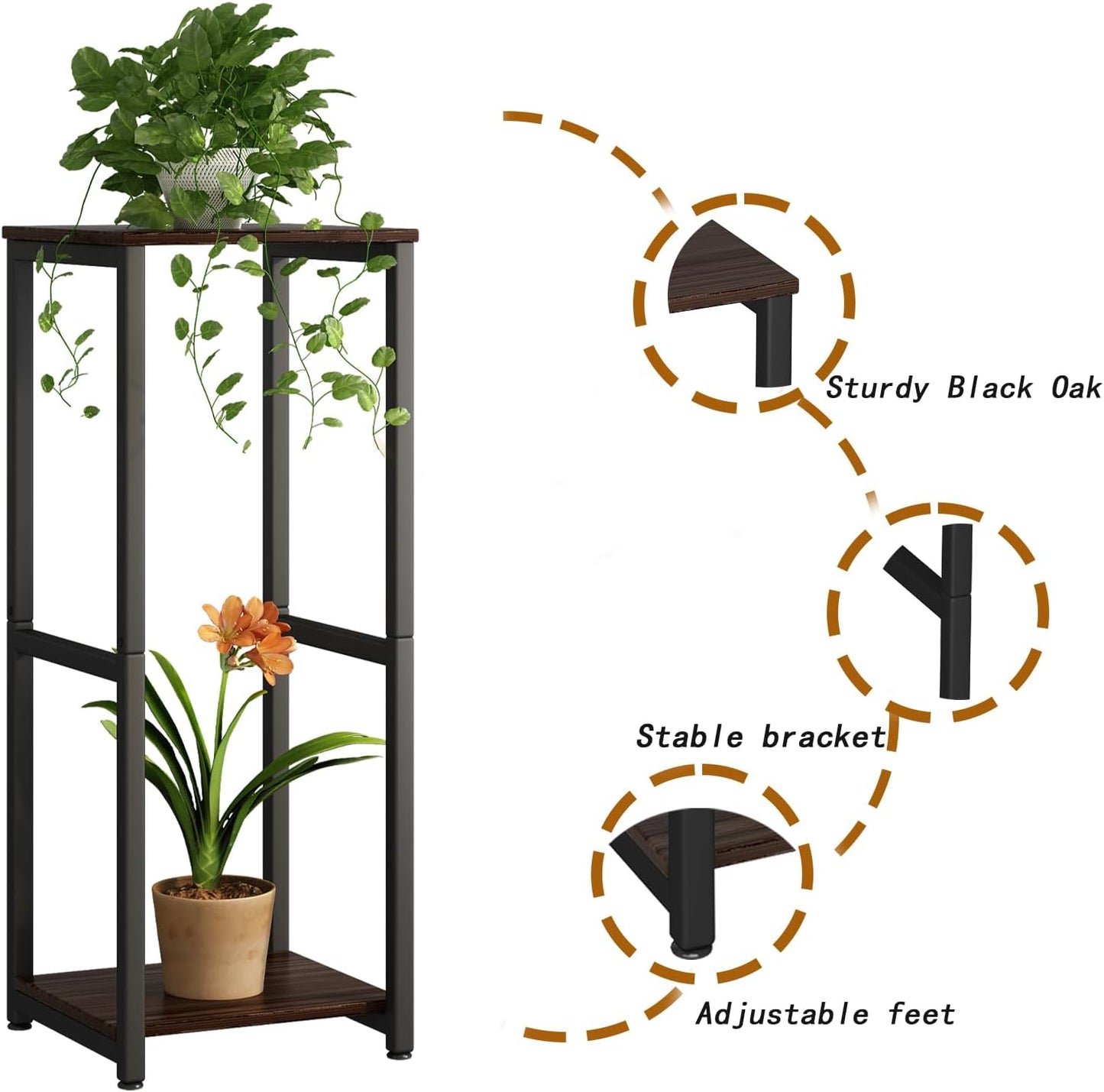 Plant Stand Indoor Corner Tall 2 Tier Metal Modern Flower Storage Plant Shelf Holder for Living Room Balcony Garden,Black (2 Tier-Black Round)