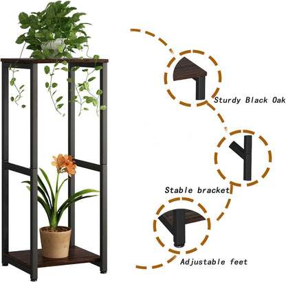 Plant Stand Indoor Corner Tall 2 Tier Metal Modern Flower Storage Plant Shelf Holder for Living Room Balcony Garden,Black (2 Tier-Black Round)