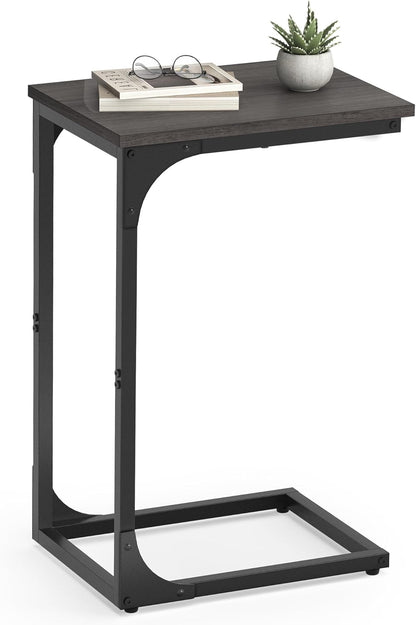 VASAGLE C-Shaped End Table, Small Side Table for Couch, Sofa Table with Metal Frame for Living Room, Bedroom, Bedside, Rustic Brown and Black