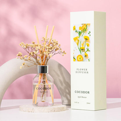 COCODOR Flower Reed Diffuser Set / 3.4oz / White Jasmine/Scent Diffuser with Sticks Home Fragrance Reed Diffuser for Bathroom Shelf Decor