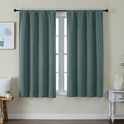 Simplebrand Ava Sage Green Blackout Curtains for Bedroom 63 Inch Length 2 Panels Set, Solid Thermal Insulated Energy Saving Rod Pocket Window Treatment Curtains Blackout Drapes, W40 x L63 Inch, Sage - Colors B