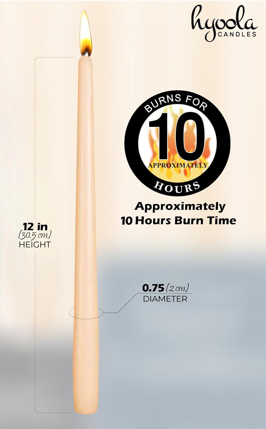 Hyoola Tall Taper Candles - 10 Inch Metallic Gold Unscented Dripless Taper Candles - 8 Hour Burn Time - 4 Pack