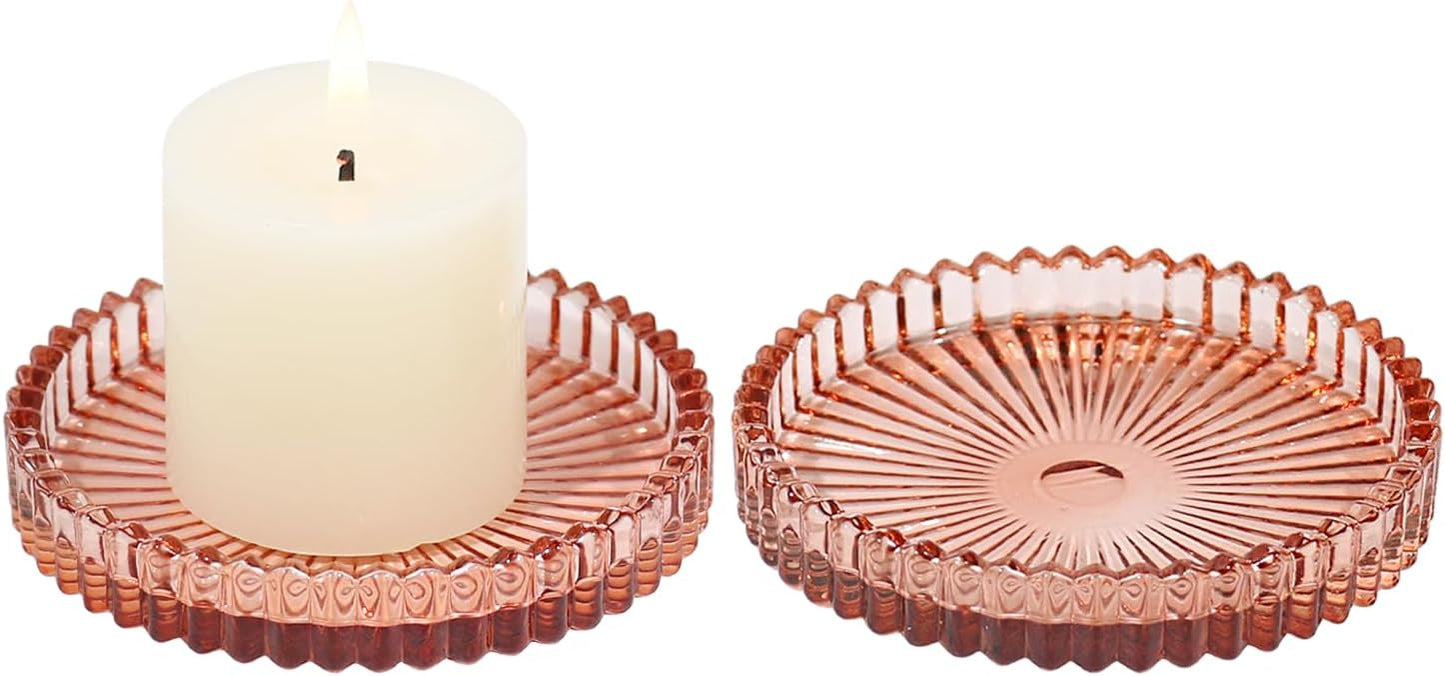 Vixdonos 3.8 Inch Glass Pillar Candle Holder Set Pack 2 Gear Round Plate Serrated Candle Stand for Table Centerpieces,Party, Wedding and Home Decor