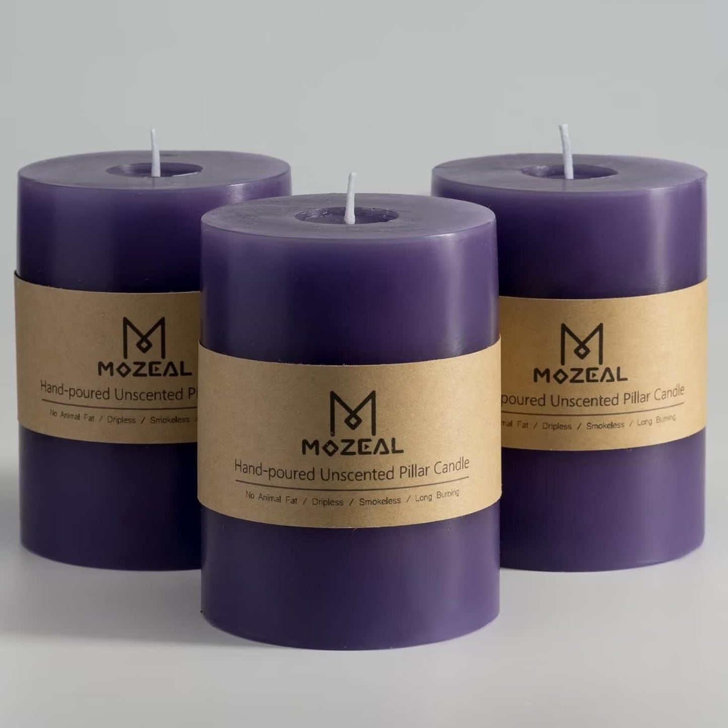 MOZEAL 3" x 4" Hand-Poured Unscented Candle,Dripless Pillar Candle Set of 3,Long Clean Burning,Approx 72 Hours Burn Time,Rustic Country Style,Wedding,Dinner,Christmas and Home Decor,White