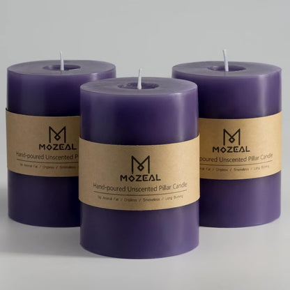 MOZEAL 3" x 4" Hand-Poured Unscented Candle,Dripless Pillar Candle Set of 3,Long Clean Burning,Approx 72 Hours Burn Time,Rustic Country Style,Wedding,Dinner,Christmas and Home Decor,White
