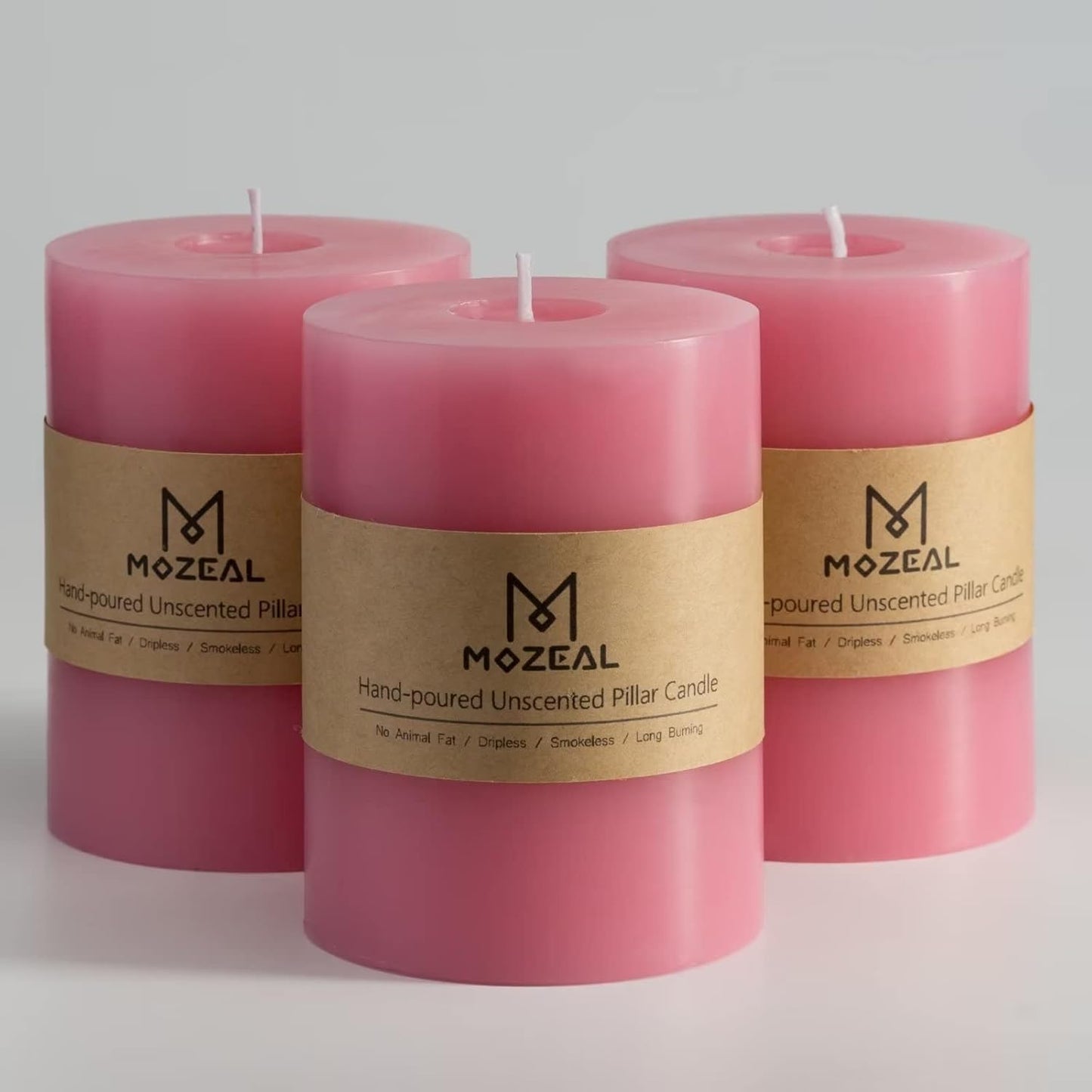 MOZEAL 3" x 4" Hand-Poured Unscented Candle,Dripless Pillar Candle Set of 3,Long Clean Burning,Approx 72 Hours Burn Time,Rustic Country Style,Wedding,Dinner,Christmas and Home Decor,White