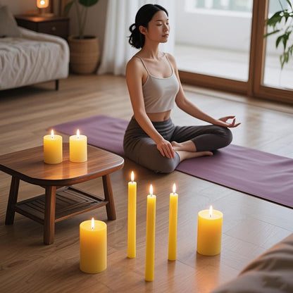 10inch Beeswax Taper Candles 12 Pack Natural Pure Beeswax Candlesticks Smokeless 10 Hour Long Burning Time Tapered Beeswax Candle Sticks Bees Wax Candle for Home Prayer