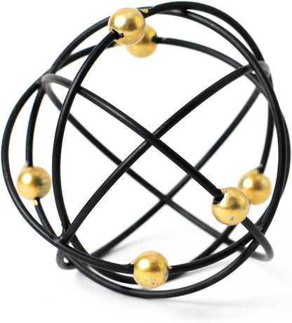 5.5" Gold Metal Geometric Sculpture, Modern Square Decorative Sphere, Small Tabletop Decoration Ball for Home Office Table Shelf Living Room Bedroom Desk Decor