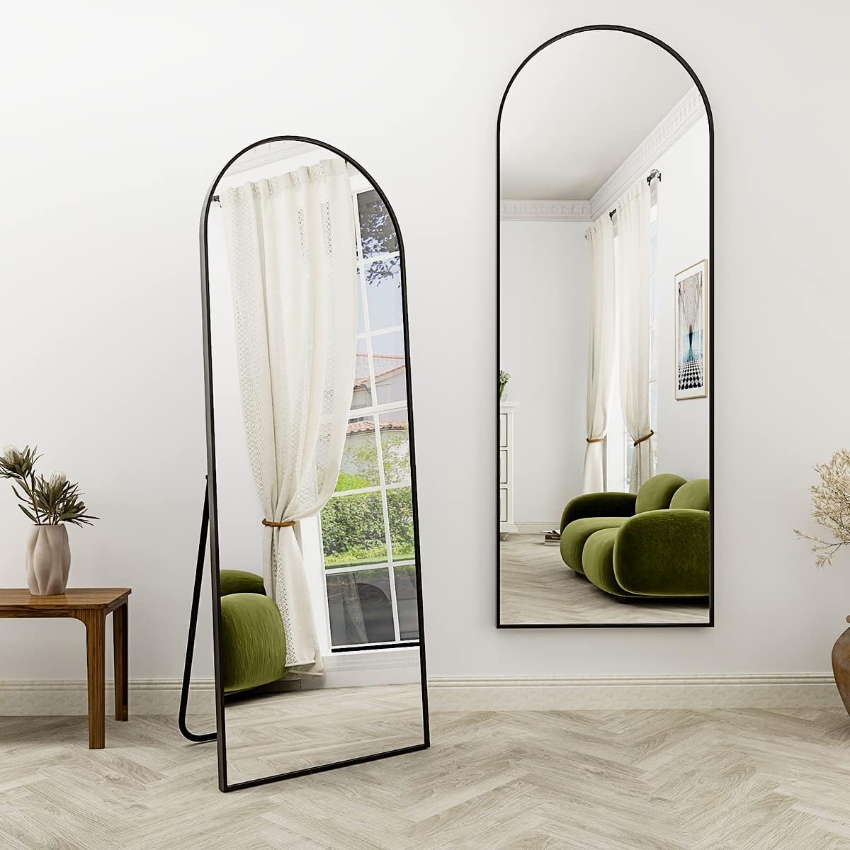 XRAMFY 56"x21" Arched Full Length Mirror Floor Mirrors with Aluminum Alloy Frame Free-Standing Wall Mounted Floor Mirrors or Large Dressing Mirror, Black Mirror Full Length