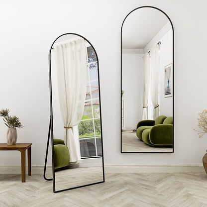 XRAMFY 56"x21" Arched Full Length Mirror Floor Mirrors with Aluminum Alloy Frame Free-Standing Wall Mounted Floor Mirrors or Large Dressing Mirror, Black Mirror Full Length