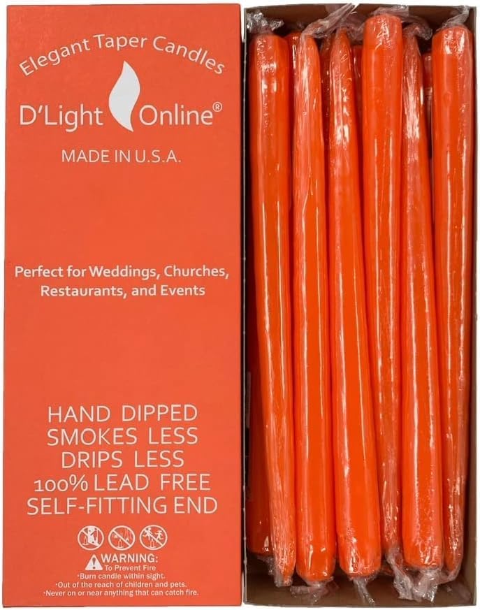 D'light Online White Taper Candles, 10 Inch Premium Quality Candles Hand-Dipped Tapered Candles, Dripless, Smokeless and Unwrapped Bulk Pack for Events - Set of 12 (10 Inch, White)