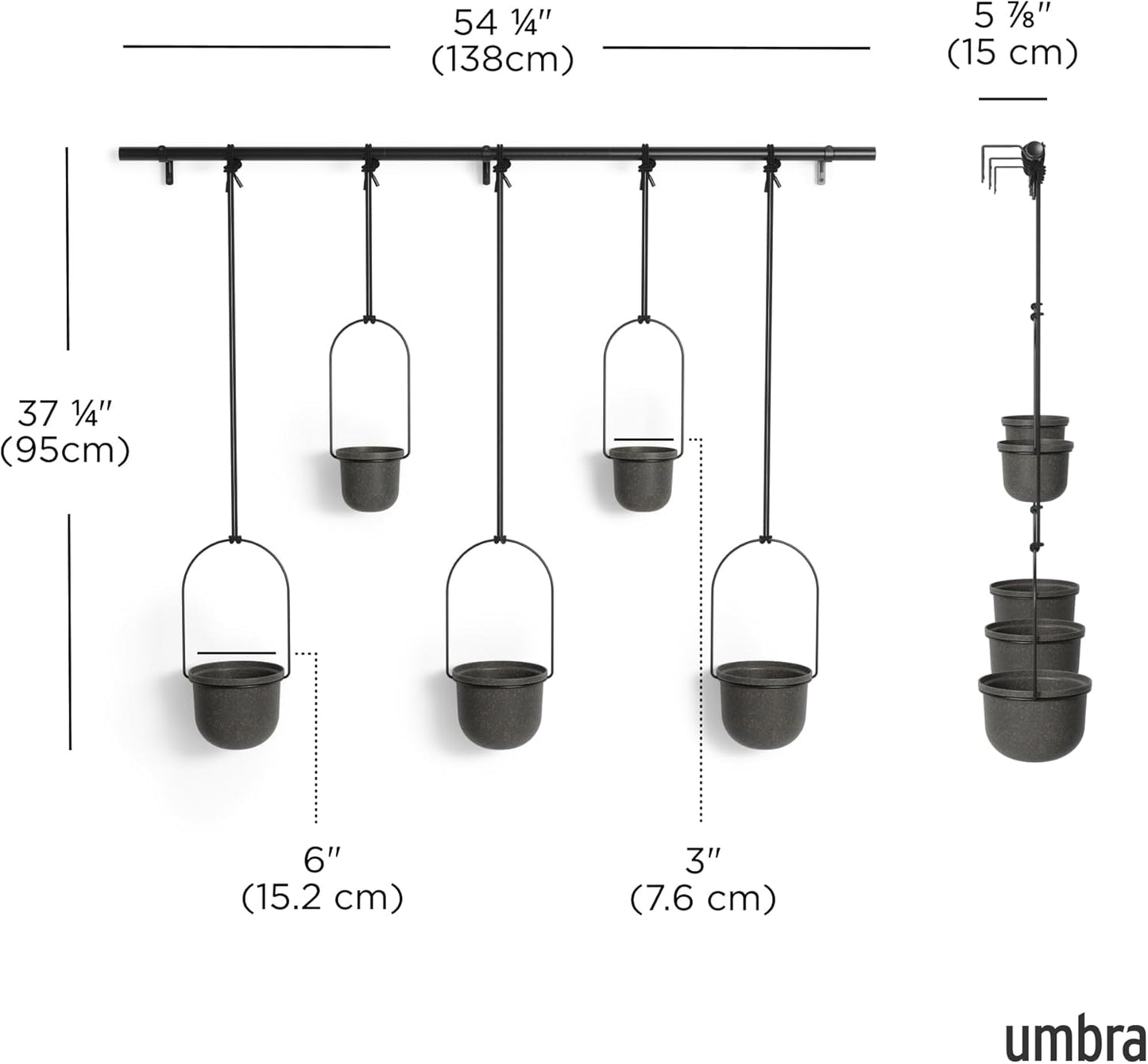 Umbra Triflora Hanging Planter for Window, Indoor Herb Garden, Set of 3, White/Black