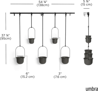 Umbra Triflora Hanging Planter for Window, Indoor Herb Garden, Set of 3, White/Black