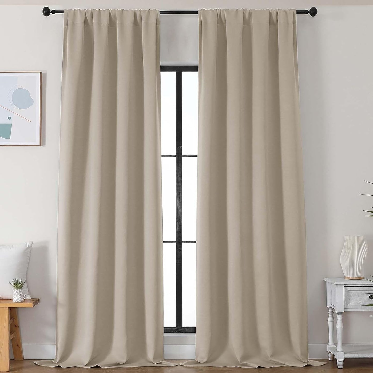 Simplebrand Ava Sage Green Blackout Curtains for Bedroom 63 Inch Length 2 Panels Set, Solid Thermal Insulated Energy Saving Rod Pocket Window Treatment Curtains Blackout Drapes, W40 x L63 Inch, Sage - Colors B