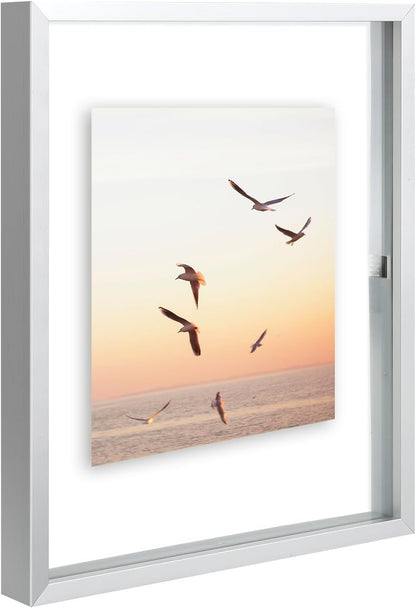 Frametory, Floating Picture Frame 12x16 - Black Aluminum Metal Photo Frame - Real Glass of Front - for Wall Mount Display