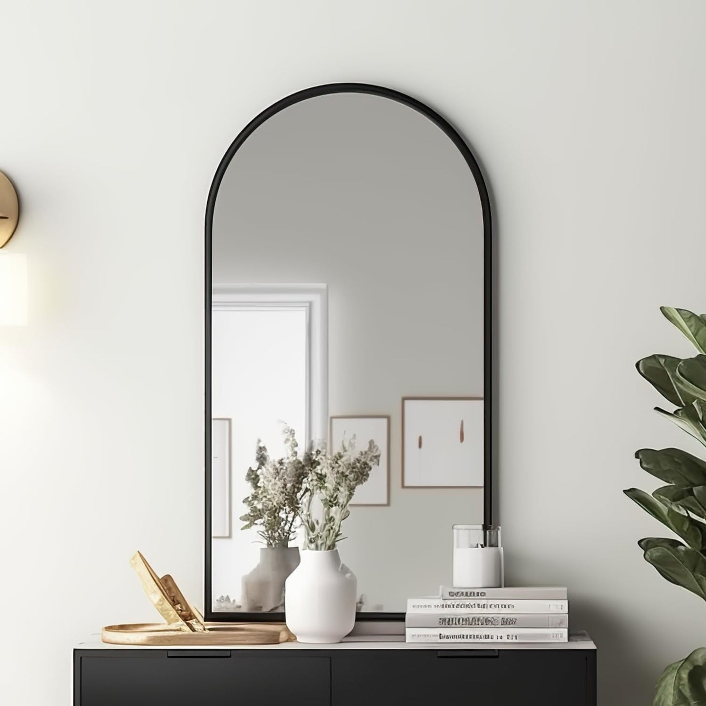 Dewfig 65"x 22" Arched Window pane Full Length Mirror, Wall Mirror, Floor Standing Mirrors, Farmhouse Long Full Body Mirrors Wall Mounted for Living Room, Bedroom, Entryway, Fireplace, Black