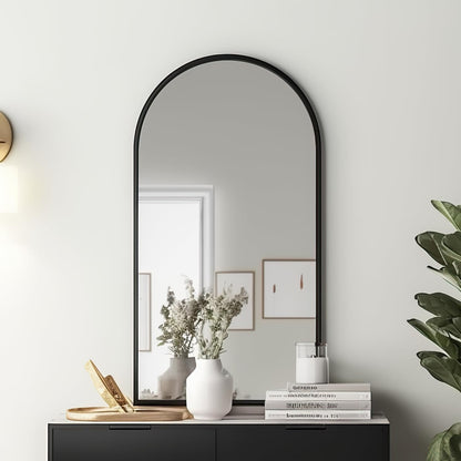 Dewfig 65"x 22" Arched Window pane Full Length Mirror, Wall Mirror, Floor Standing Mirrors, Farmhouse Long Full Body Mirrors Wall Mounted for Living Room, Bedroom, Entryway, Fireplace, Black