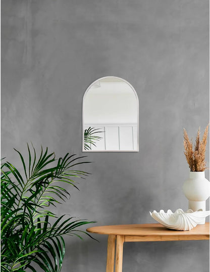 Black Arched Wall Mirror Aluminum Alloy Frame Bathroom Mirror Brushed Metal Vanity Wall Mounted Mirror for LivingRoom Bedroom Entryway Room Home Decor 16"x12"