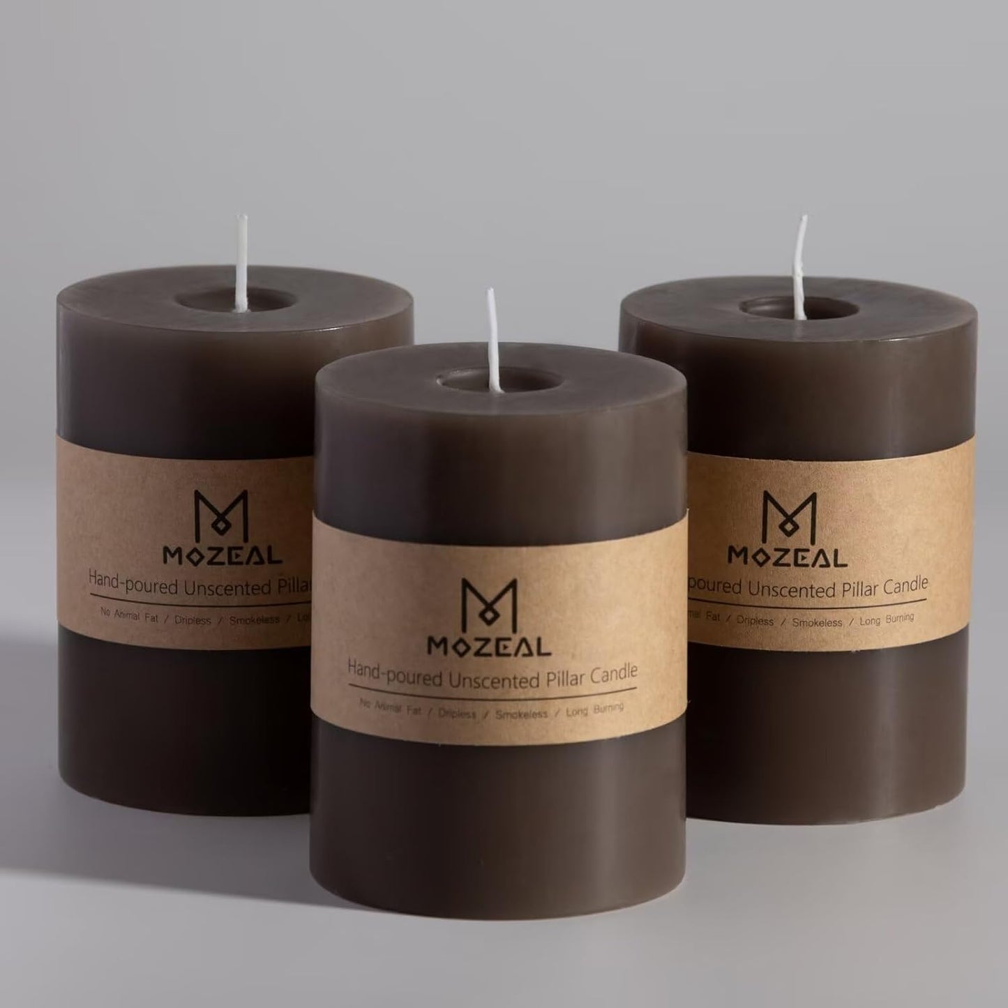 MOZEAL 3" x 4" Hand-Poured Unscented Candle,Dripless Pillar Candle Set of 3,Long Clean Burning,Approx 72 Hours Burn Time,Rustic Country Style,Wedding,Dinner,Christmas and Home Decor,White