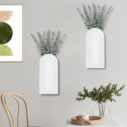 Dnnnii 2 Pack Wooden Wall Vase Set - Brown Finish Modern Farmhouse & Boho Wall Decor for Entryway, Hallway, Bathroom, Living Room, Dining Room, Narrow Spaces