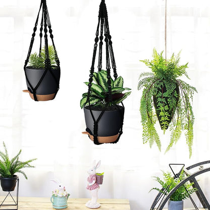 Bouqlife Hanging Planters with Macrame Plant Hangers for Indoor Outdoor Plants 3 Set Self Watering Pots Hanging Baskets Flower Pot Holders 3 Different Size
