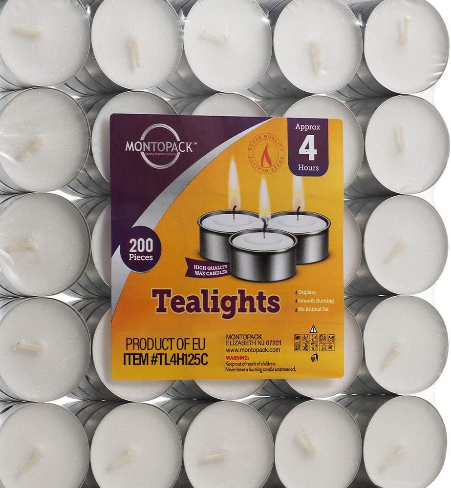 MontoPack Unscented Tea Light Candles 45 Pack | 4 Hours, White, Smokeless, Dripless Small Votive Paraffin Tealights | Long-Lasting for Home, Shabbat, Weddings, Events, Emergencies | Mini Candles Bulk