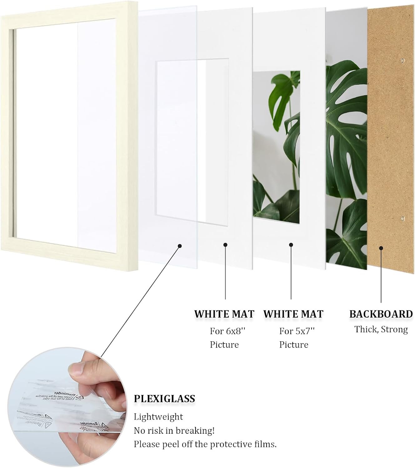 Egofine 8x10 Picture Frames Set of 4, Made of Solid Wood Covered by Plexiglass 4x6 and 5x7 with Mat or 8x10 without Mat, for Table Top Display and Wall Mounting Photo Frame Black