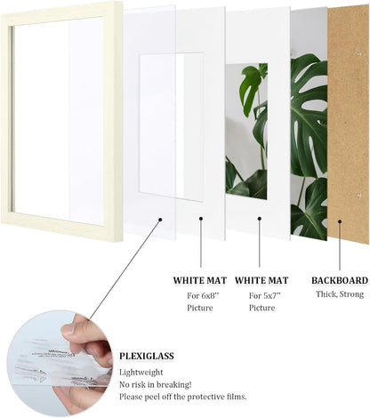 Egofine 8x10 Picture Frames Set of 4, Made of Solid Wood Covered by Plexiglass 4x6 and 5x7 with Mat or 8x10 without Mat, for Table Top Display and Wall Mounting Photo Frame Black