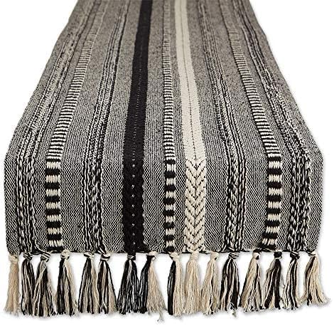 DII Farmhouse Braided Stripe Table Runner Collection, 15x72 (15x77, Fringe Included), Black