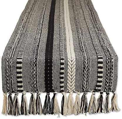 DII Farmhouse Braided Stripe Table Runner Collection, 15x72 (15x77, Fringe Included), Black