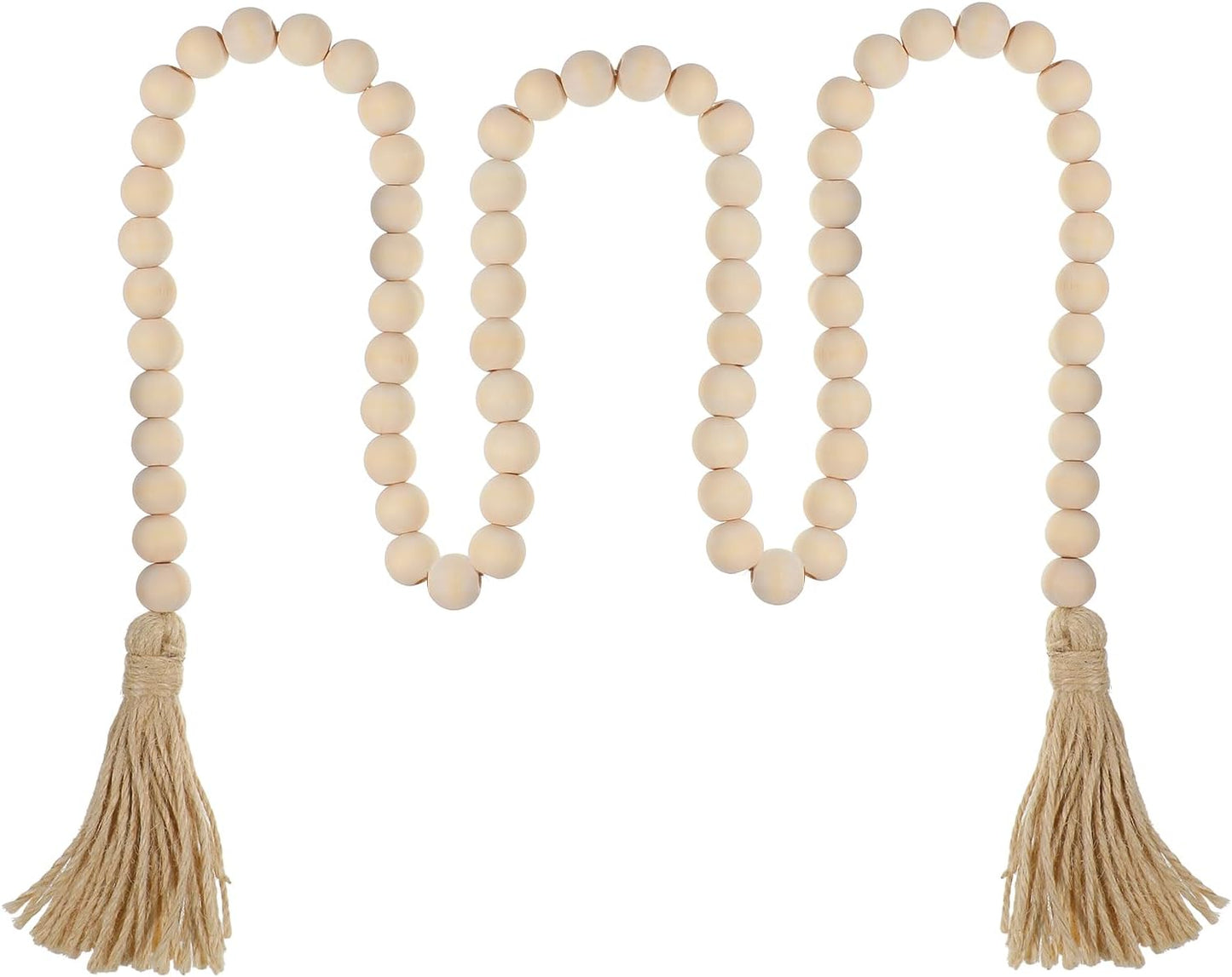 34in Farmhouse Wood Beads Garland with Tassels, Decorative Bead Home Decor Wooden Beads Garland Country Room Hanging for Wood Entryway Table, Shelf, Tray, Curtain Decor (Beige)