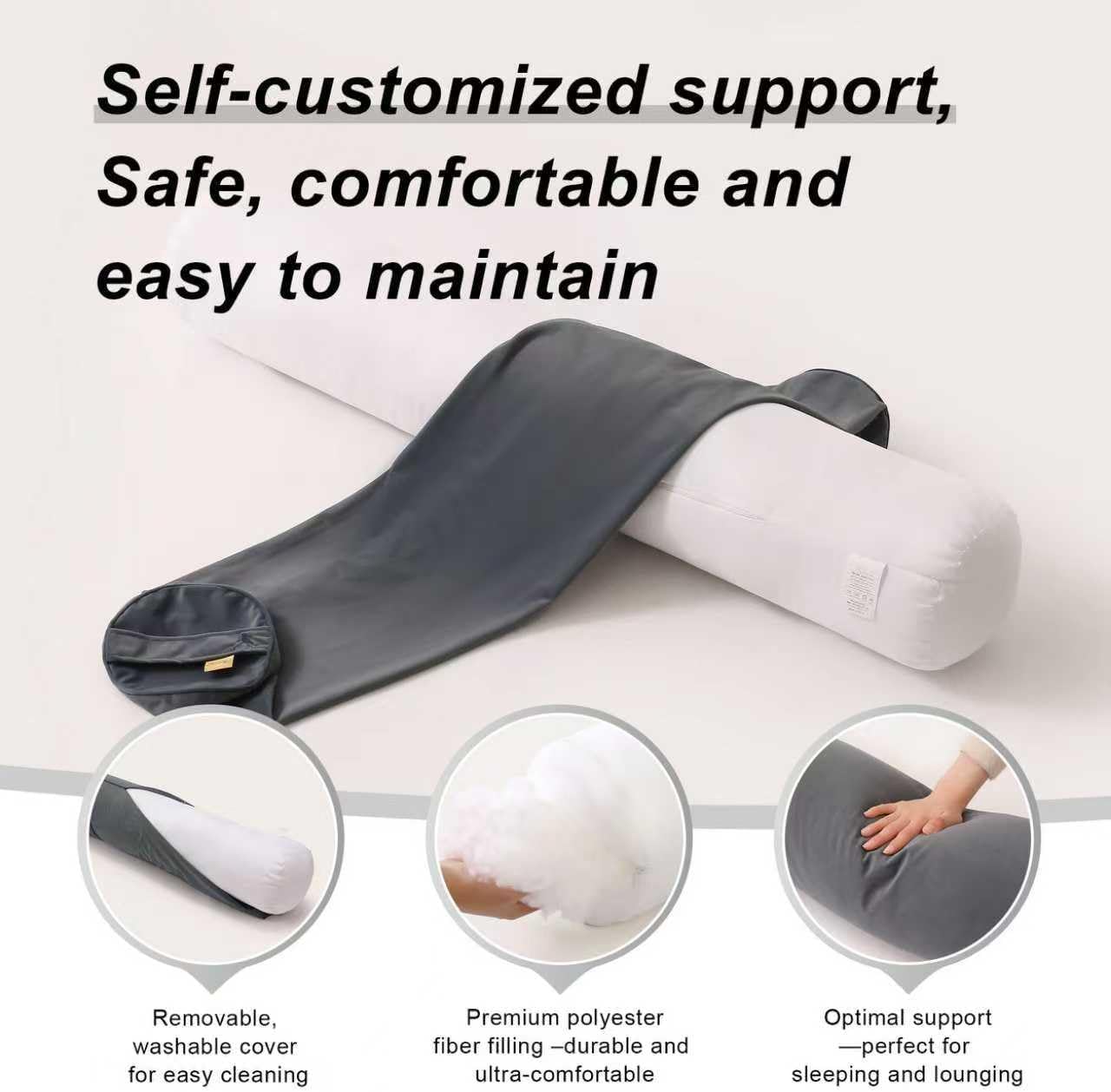 Body Pillow for Adults,Long Round Pillow,Big Cylindrical Pillow,Large Full Bolster Pillows for Side Sleepers (Steel Gray, 47.24"*7.87")