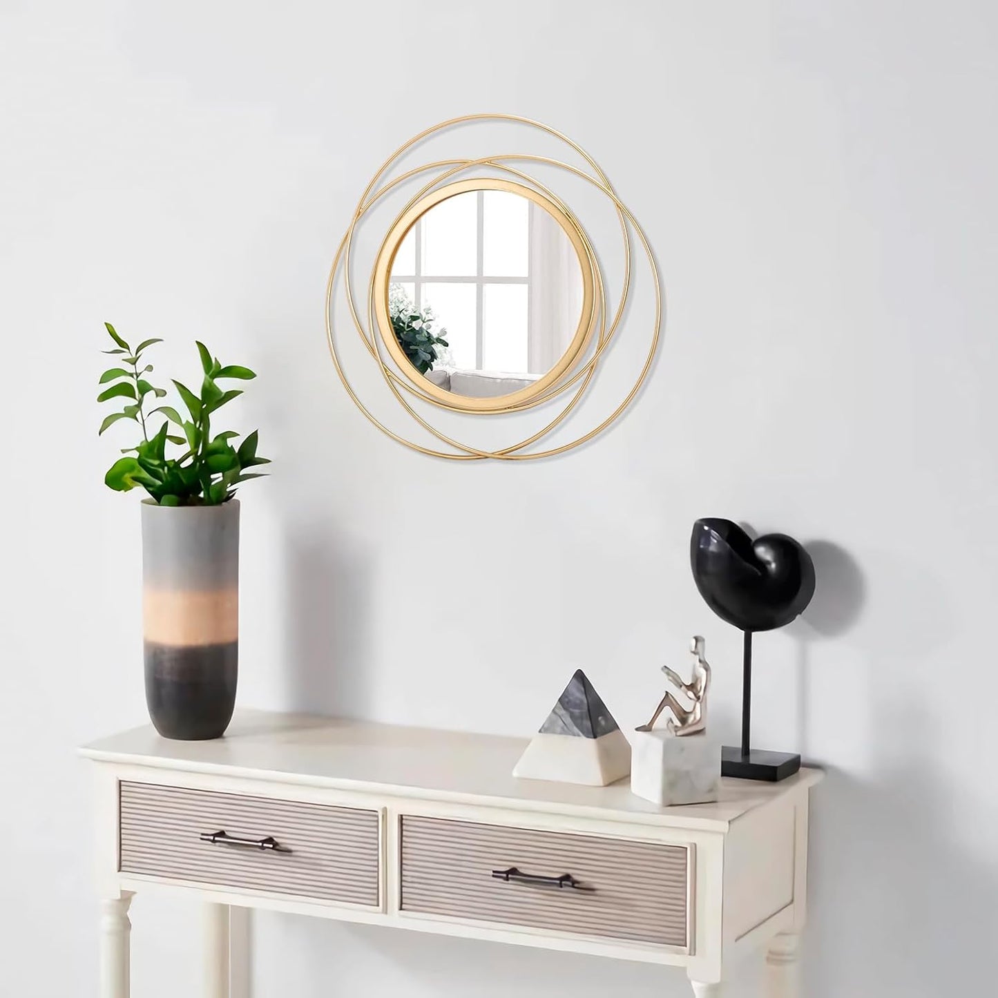 Gold Sunburst Mirrors for Wall Decorative Metal Round Art Mirrors Large Wall Decor Hanging Mirror for Bathroom Bedroom Living Room Vanity Entryway 16"