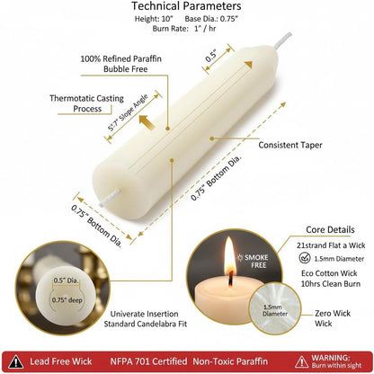 4 Pack White Taper Candles丨Taper Candles 10 Inch Dripless丨Unscented & Smokeless Candlesticks Bulk丨7-8 Hours Long Burning Tall Candles丨Ideal for Christmas Weddings Parties Dinner