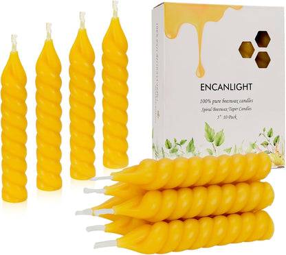 5 Inch Spirat Tapared Candles 10 Pack,0.78" Diameter Ivory Naturel Bee Candles Candlestick,7 Hours Long Lasting Smokeless and Unscented for Home Decoration