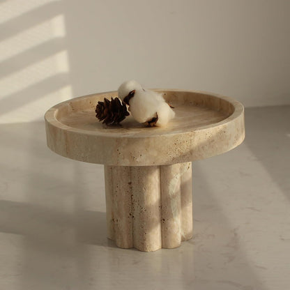 Natural Travertine Tray with Leg, Round 7.1" Vanity Decorative Tray for Countertop Organizer, Catchall Tray for Perfume, Candles, Jewelry Dish