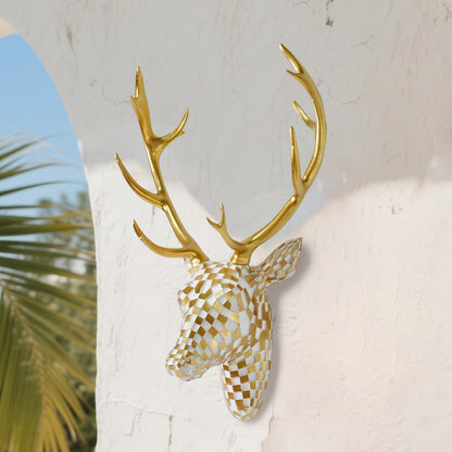 GIGICICI Mosaic Deer Head Wall Decor 15.7x8.7 Inch, Artistic Faux Resin Animal Head Wall Sculpture Hanging for Living Room Bedroom Kitchen Office, Black-White Gift